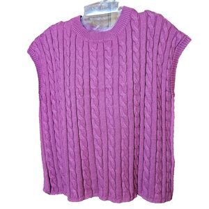 Designer Inspired Pink Burgundy Cableknit Crew Sleeveless Cropped Sweater M New